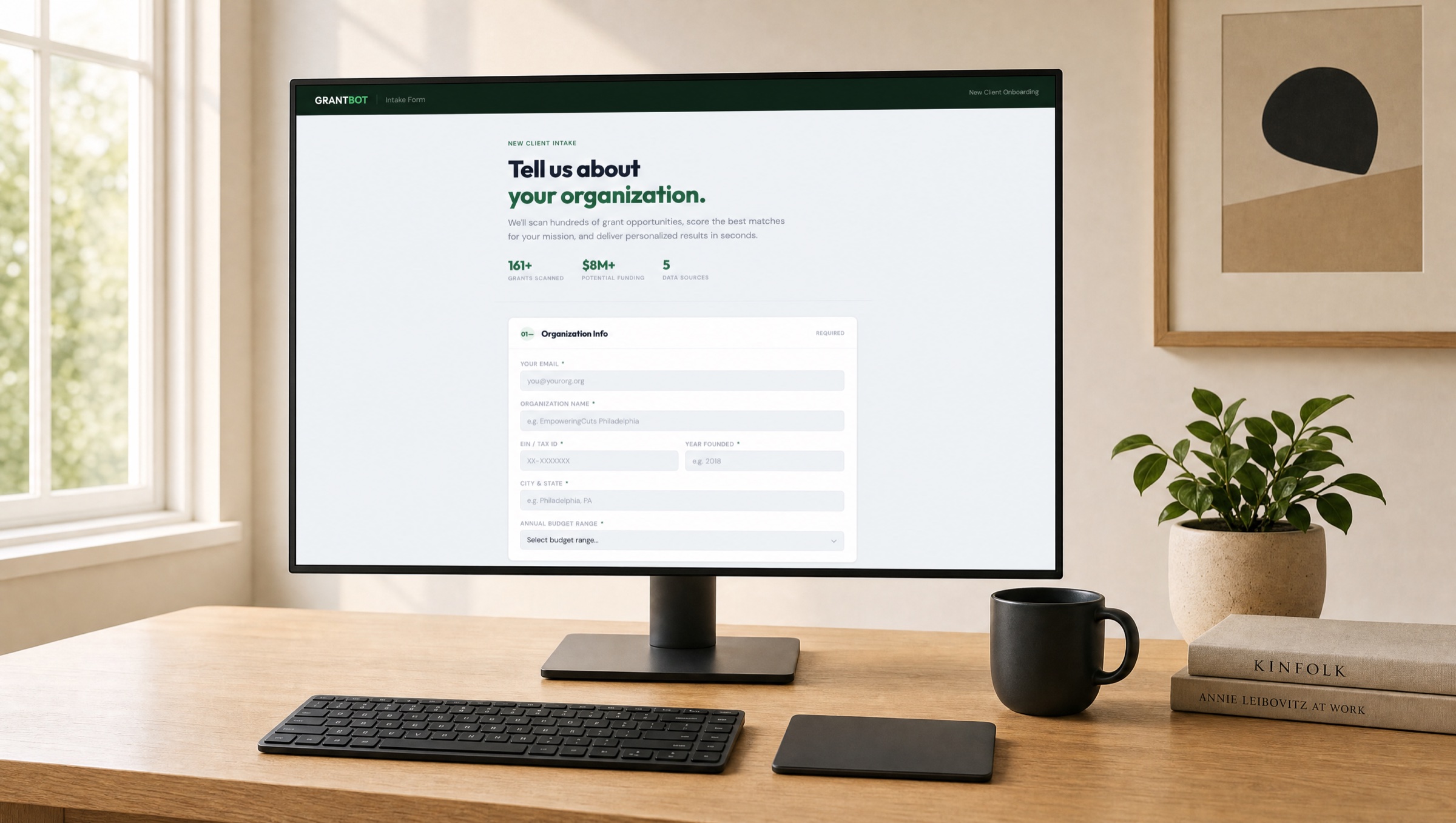 Intake form — Tell us about your organization, with $8M+ potential funding stat